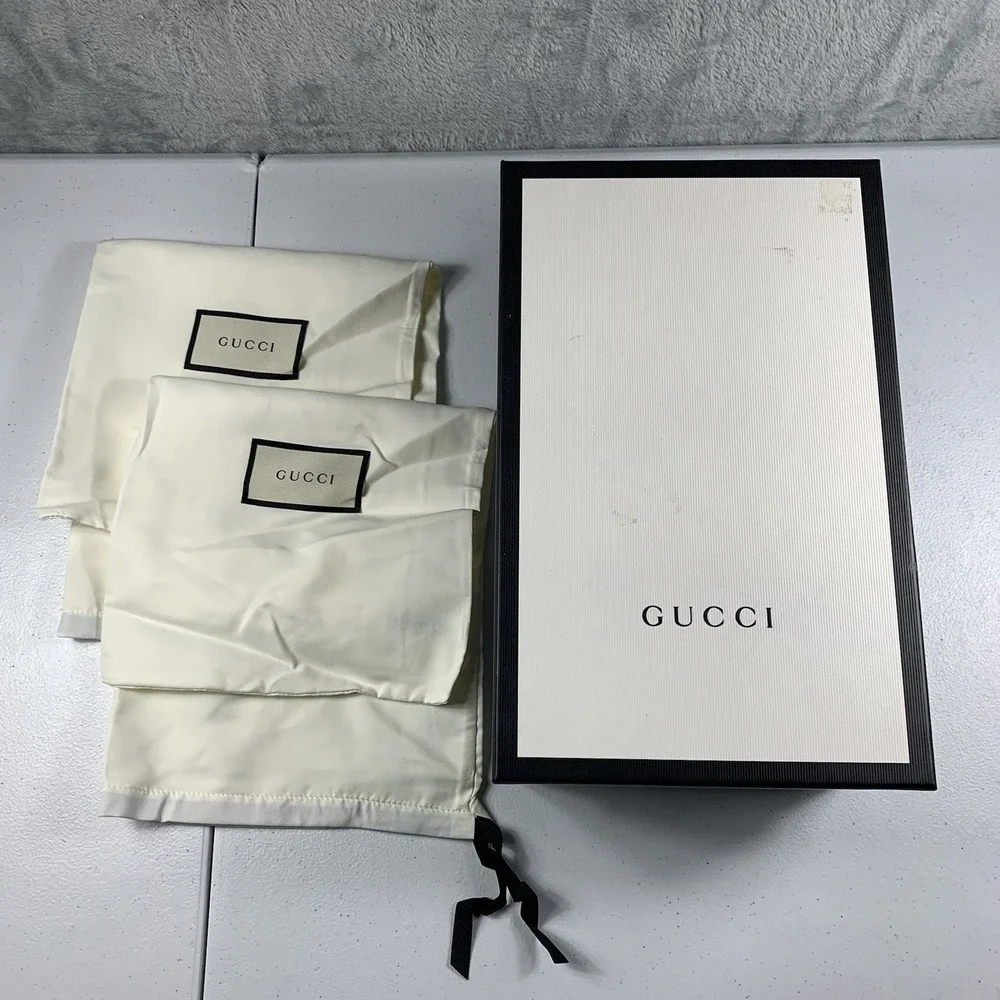 Authentic Gucci Black and White Empty Shoe Box & 2 Satin Dust Bags 14.5 X 8 X 5.